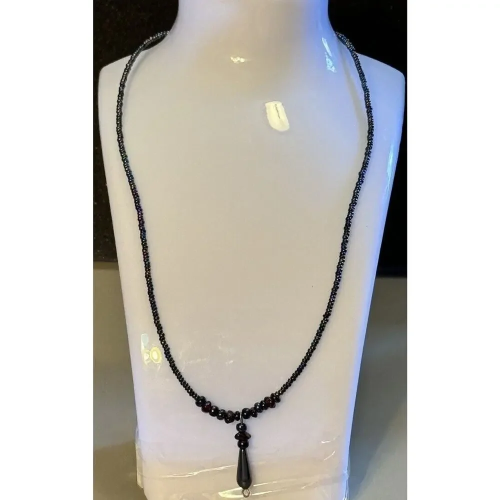 -NECKLACE Black Onyx W/A Black Onyx Teardrop Pendant 19.5” Screw back Closure